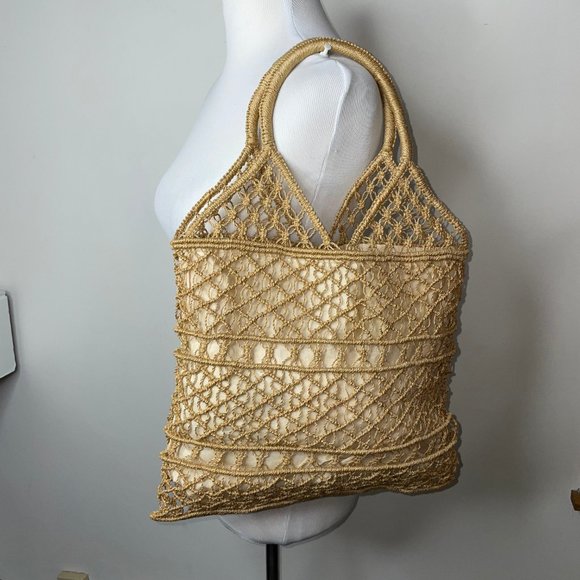 Handmade Straw Natural Raffia Crochet Small Tote Shopper Bag Cotton Lining sta - Picture 10 of 10